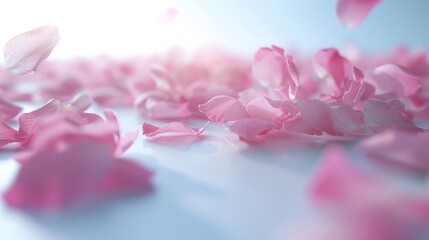 Delicate pink rose petals scattered across a serene light background.