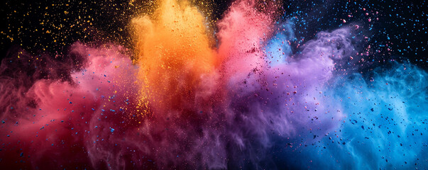 Explosion of colored powder abstract background, featuring vintage look