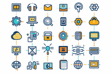 
Information technology thin line icons set. Information Technology icon collection. Programming, Network, Website, Process, Internet, Data, Technology symbol. vector icon, white background,