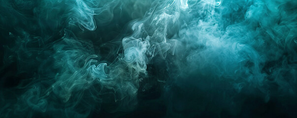 Luminous teal smoke against a dark backdrop, suggesting an underwater scene,