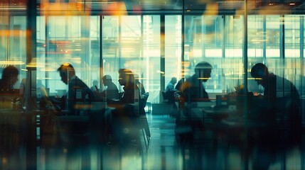 Blurred shot of modern business office job place background, work or labor concept of a corporate workplace, concept of working on site, busy working, work over time.