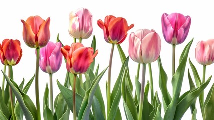 Garden tulips flowers isolated on white background 