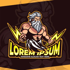 Zeus Esport Logo desgn, Zeus mascot logo gaming, Muscular logo design, old man with bearded