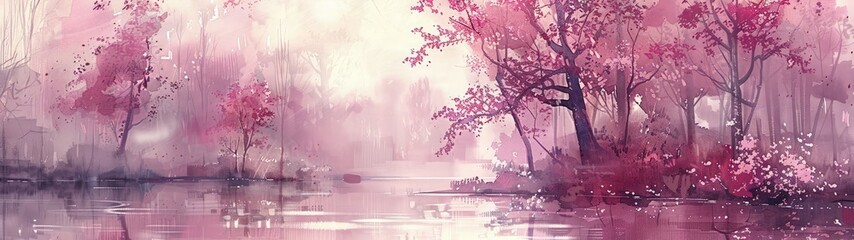 Japanese atmosphere painting with cherry blossom theme, suitable for spring background.