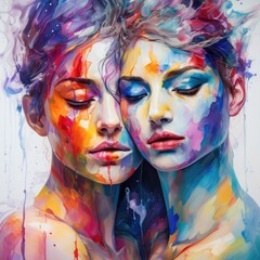 vibrant abstract portrait of two faces