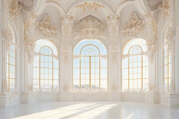 Ornate and Elegant Palace Interior with Arched Windows