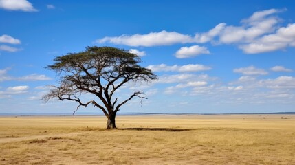 Lone tree in vast savannah landscape