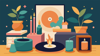 Create a cozy and inviting ambiance with scented candles and diffusers to enhance your vinyl listening experience. Vector illustration