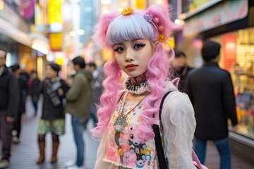 Vibrant street fashion portrait of a young woman with pink hair
