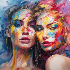 colorful abstract portrait of two women