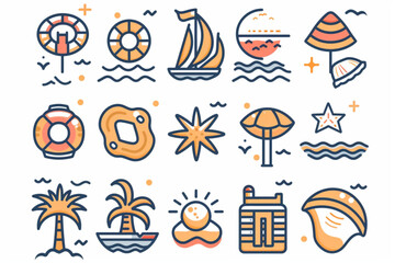 Summer, vacation, beach elements - minimal thin line web icon set. Editable stroke icons collection. Simple vector illustration. vector icon, white background
