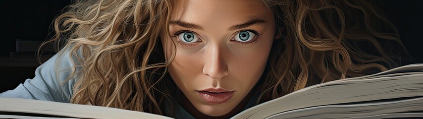 Pensive young woman reading book
