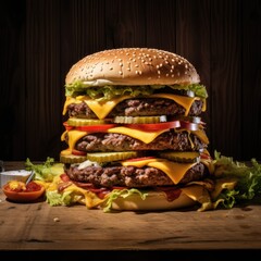 Delicious double cheeseburger with fresh ingredients