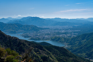 五月の河口湖と町並み