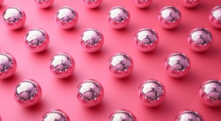 Array of Reflective Pink Disco Balls on a Matching Background
