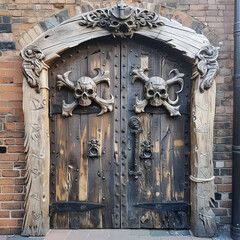 Pirate Ship Doors with Rustic Timber and Crossbones