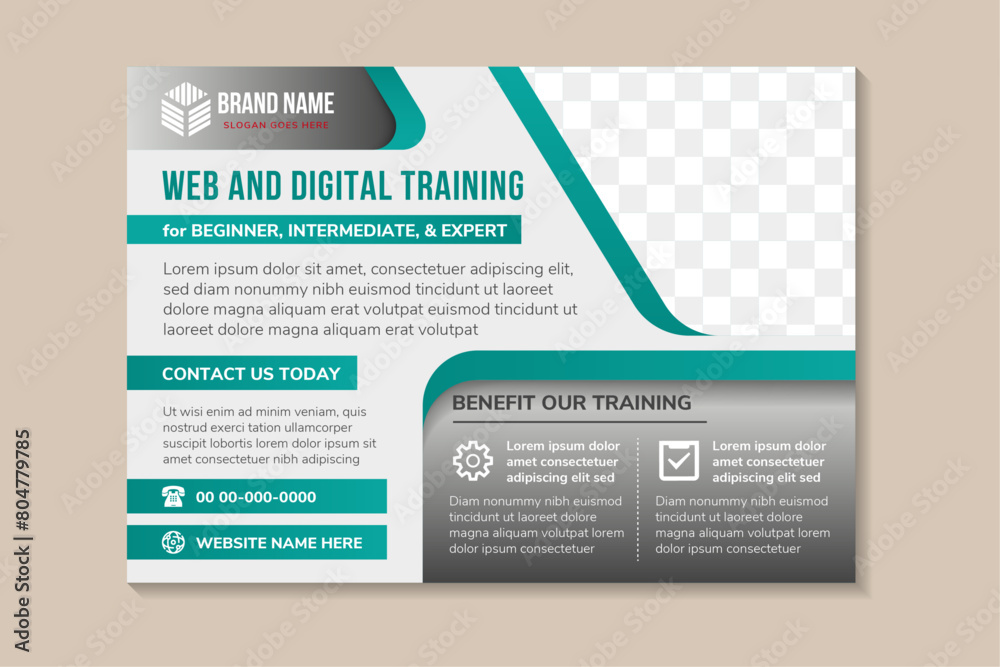Wall mural flyer template design with headline is web and digital training. space of photo collage and text. ad
