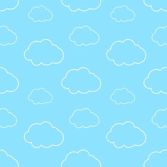 Outline of clouds on a blue background repeating pattern