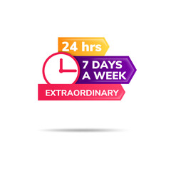 Illustration of 24 hour 7 days a week extraordinary care home protection with advanced technology design element banner logo or symbol.