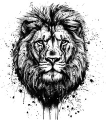 Black ink illustration of a lion head
