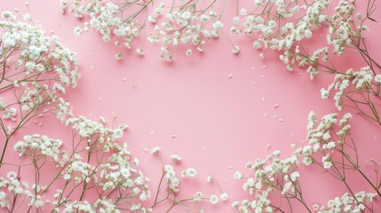 Fototapeta premium Celebrate special occasions like Women s Day weddings Mother s Day Easter and Valentine s Day with a lovely frame crafted from delicate white gypsophila flowers set against a soft pastel pi