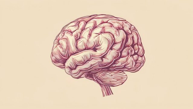A drawing of a brain with a red outline. The drawing is in a style that is reminiscent of a cartoon