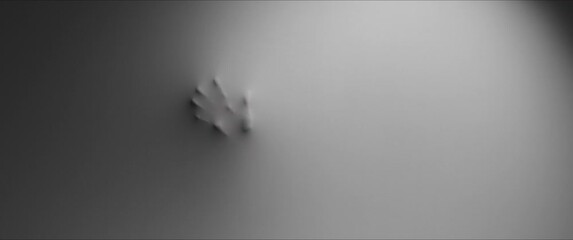 The shapes of the woman's hands push through the wall surface