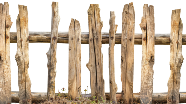 Rustic wooden fence, cut out isolated on white background , png transparent 