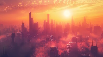 Fototapeta premium A beautiful sunset over a futuristic city