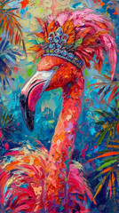 Flamboyant flamingo adorned with a bejeweled headdress
