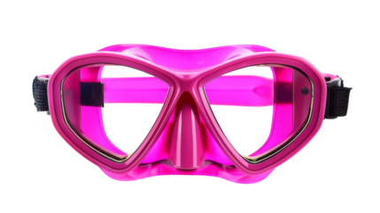 Pink scuba diving googles isolated png file on white background, transparent