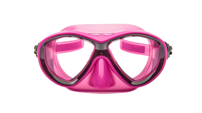 Pink scuba diving googles isolated png file on white background, transparent