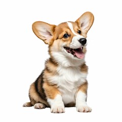 happy Puppy Welsh Corgi 14 Weeks old, dog winking, panting and sitting isolated on white