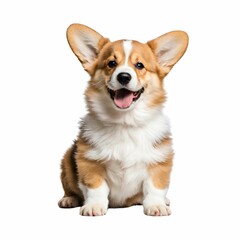 happy Puppy Welsh Corgi 14 Weeks old, dog winking, panting and sitting isolated on white