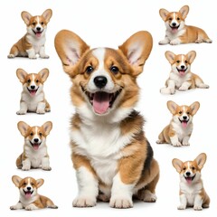 happy Puppy Welsh Corgi 14 Weeks old, dog winking, panting and sitting isolated on white