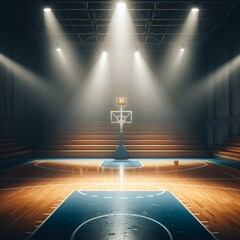  Basketball court under bright lights