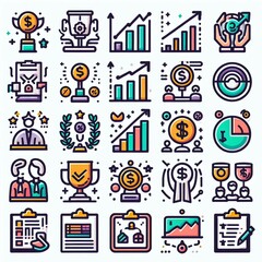  Flat color business and finance icon set