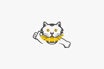 Illustration vector graphic of cat bite a banana. Good for logo