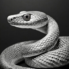 Black and white snake on black background.