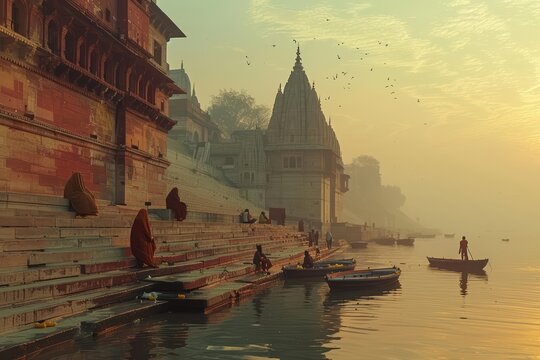 A quiet morning on the banks of the Ganges in Varanasi