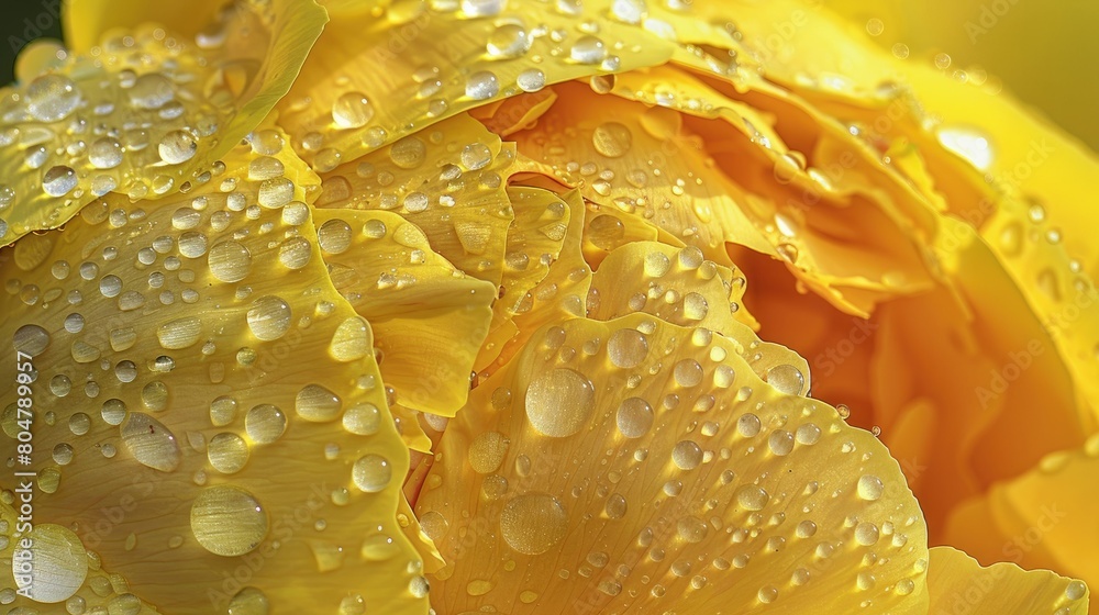 Canvas Prints Vivid yellow peony petals adorned with glistening water droplets capturing the essence of blooming peonies in a rain kissed garden Delight in the intricate textures up close with this stunn