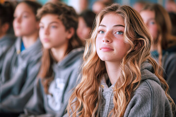 Obraz premium Caucasian high school students study in classroom, teenagers education