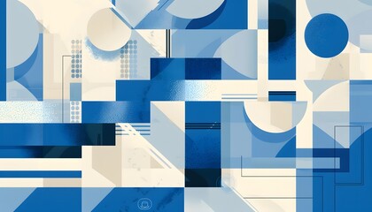 Modern Illustration of Abstract Geometric Shapes in Blue Tones