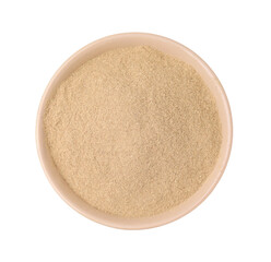 Dietary fiber. Psyllium husk powder in bowl isolated on white, top view
