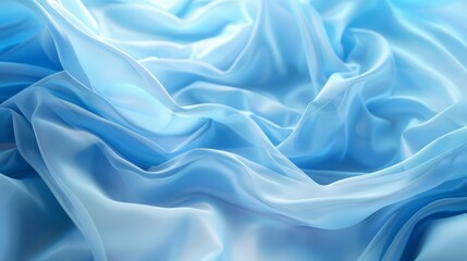 The Background of floating blue fabric evokes a sense of calm and fluidity, as soft waves of fabric gently ripple in an unseen breeze, Sharpen 3d rendering background