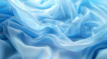 Fototapeta premium The Background of floating blue fabric evokes a sense of calm and fluidity, as soft waves of fabric gently ripple in an unseen breeze, Sharpen 3d rendering background