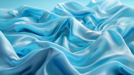 Obraz premium The Background of floating blue fabric evokes a sense of calm and fluidity, as soft waves of fabric gently ripple in an unseen breeze, Sharpen 3d rendering background