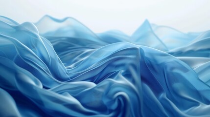 Fototapeta premium The Background of floating blue fabric evokes a sense of calm and fluidity, as soft waves of fabric gently ripple in an unseen breeze, Sharpen 3d rendering background