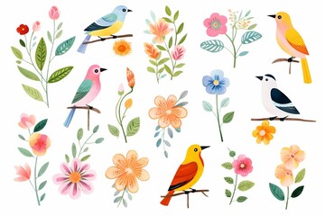 bright tropical birds and flowers stickers
