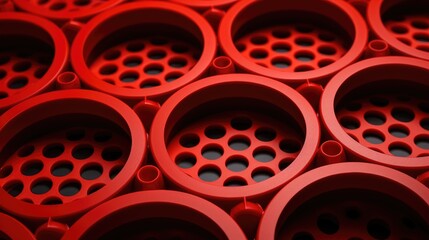 Bold red construction plate adorned with striking black circles, a dynamic and vibrant design. Ai Generated.